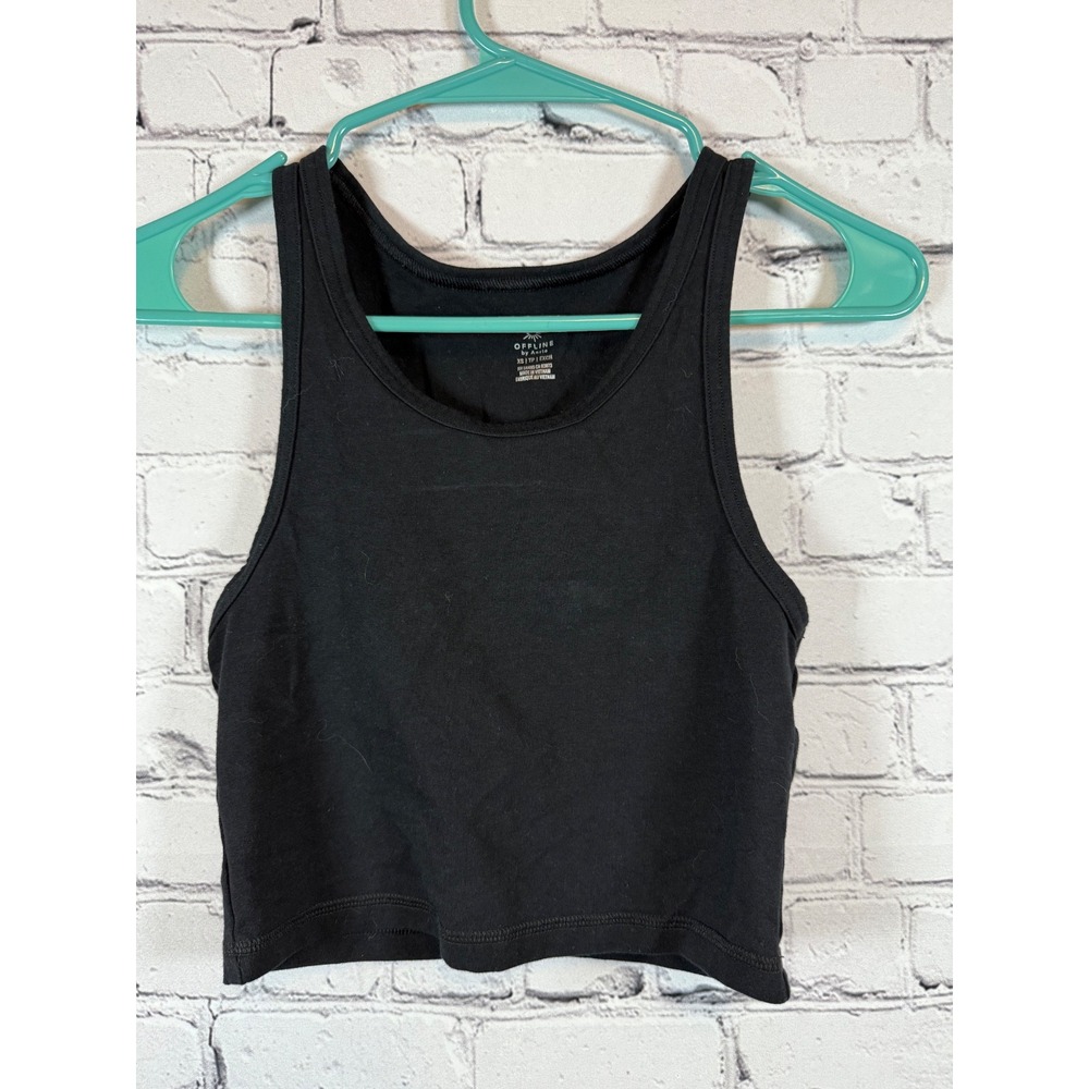 Aerie OFFLINE Cropped Tank Top Sleeveless Basic Casual Black‎ XS